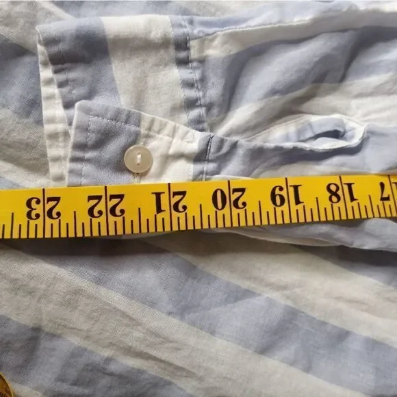 Eden & Olivia S Long Sleeve Top White & Blue Striped V Neck Button Tunic - Picture 8 of 10